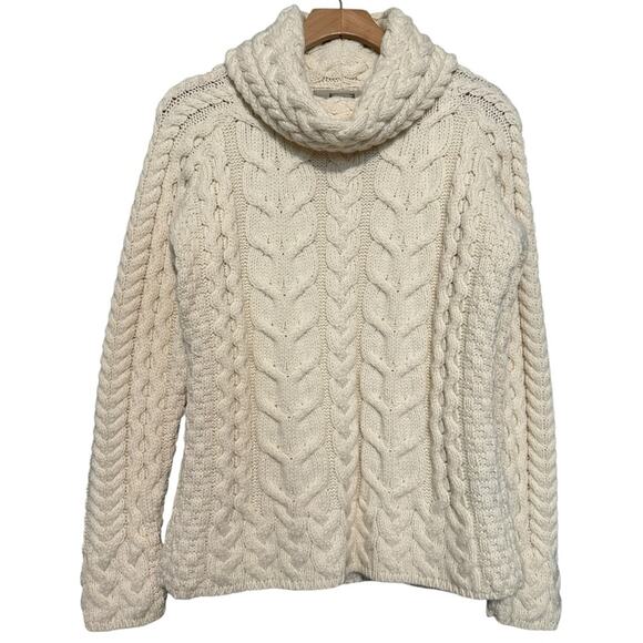 Aran Sweater Market Women’s Sz S Cream Merino Wool Cowl Neck Cable Knit Sweater